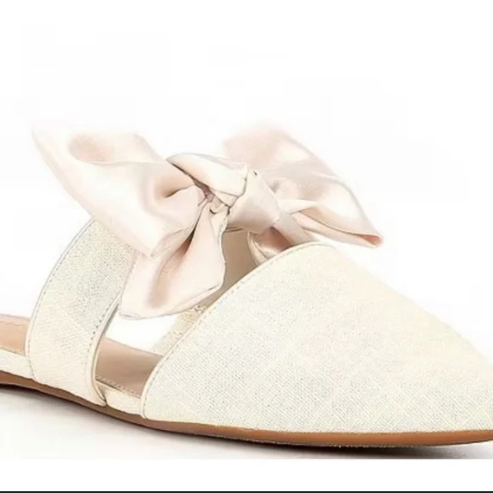 Briar Sparkle Linen Bow Mule Flats – Tan/Beige Cream Color, Women’s Size 8.5